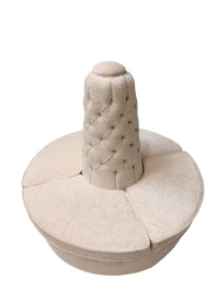 Hollywood Regency Round Banquet Settee Tufted Lobby Sofa in Bouclé, 1980s